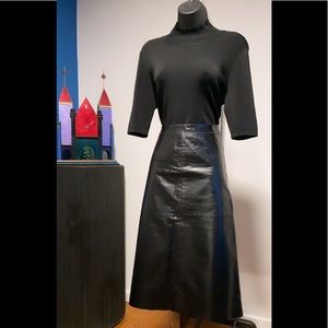 Black Leather Knee Length Skirt by The Gap
